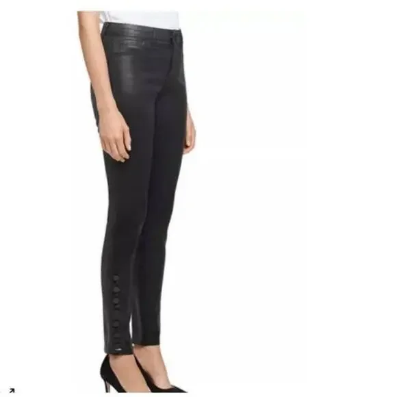 LAGENCE Noir Coated Skinny Jeans High Waist Button Detail Womens Size 27